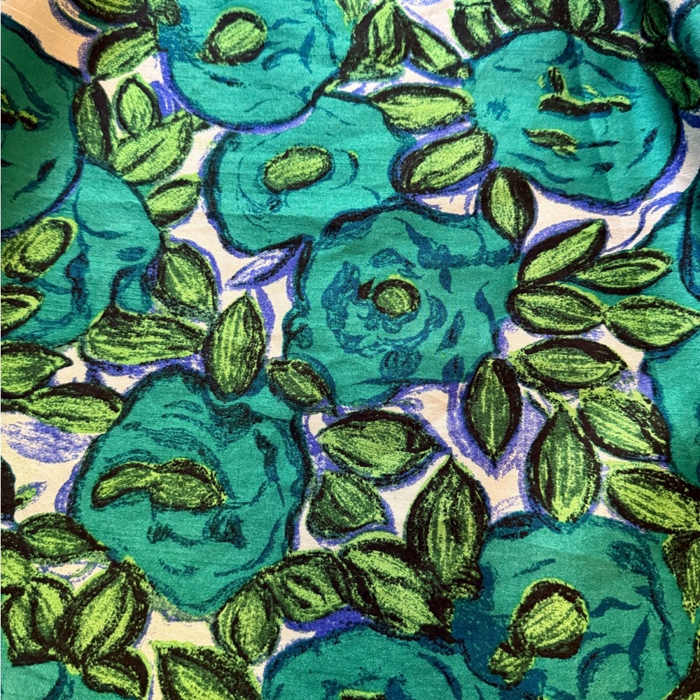 Liz Claiborne Green & Blue Floral Jacquard Fit & Flare Dress | Size 12 - Picture 5 of 12